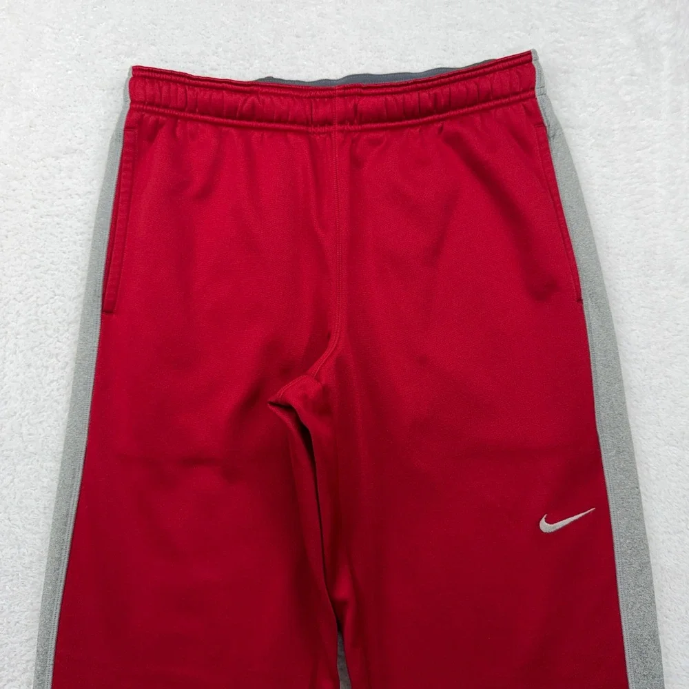 Nike Mens Therma-FIT Fleece Sweatpants Red‎ Grey Bungee Hem Size M